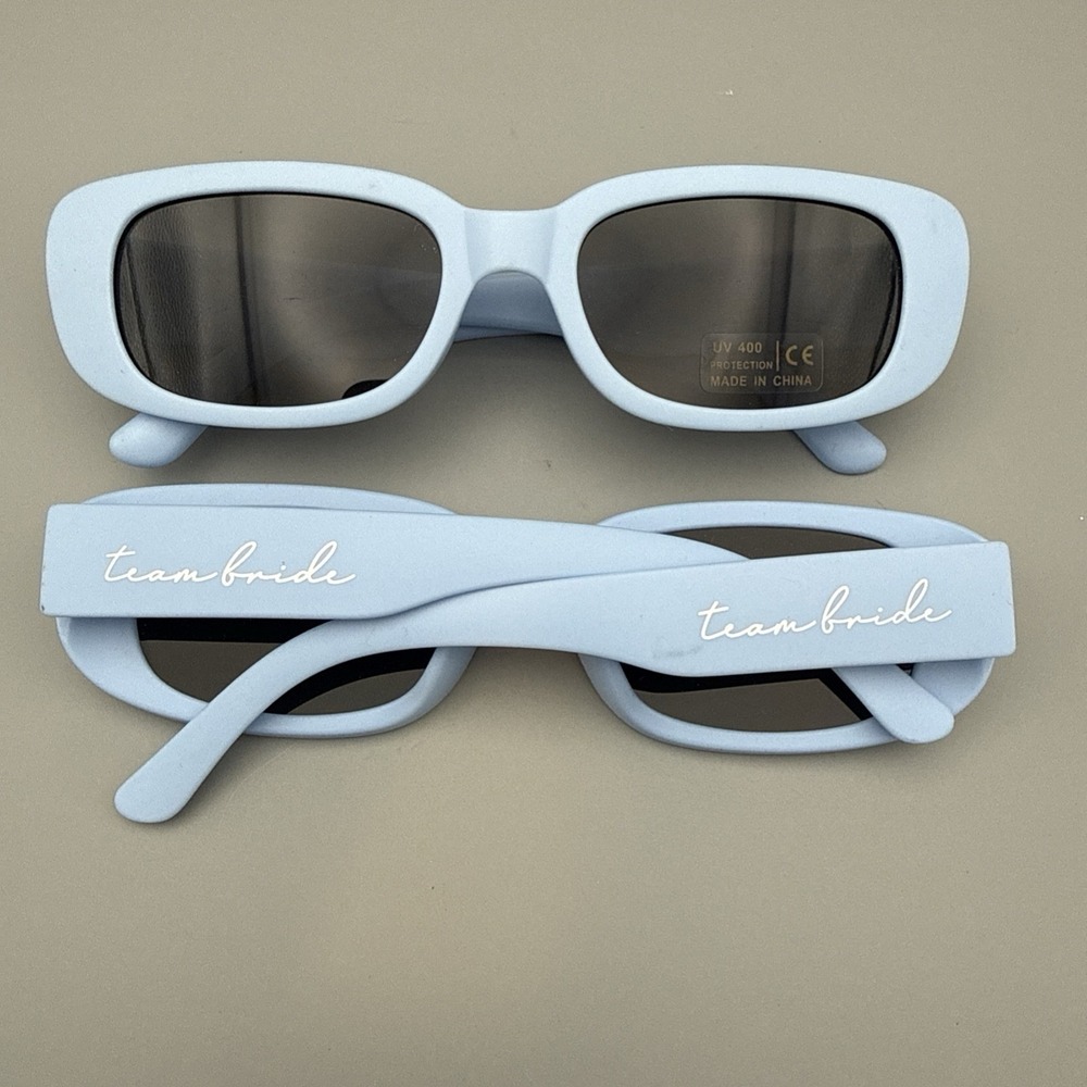 2 pairs of " Team Bride " Sunglasses NWOT Bachelorette Party Light Blue & White